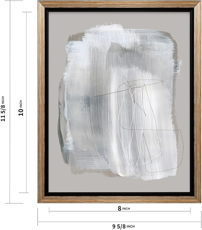Monem Art Abstract Minimal Brushstroke Print - Scandinavian Neutral Line Art Poster - Wall Decor for Living Room, Bedroom or Office - 8x10 Silver Framed CANVAS Wall Art by Mareike Bohmer