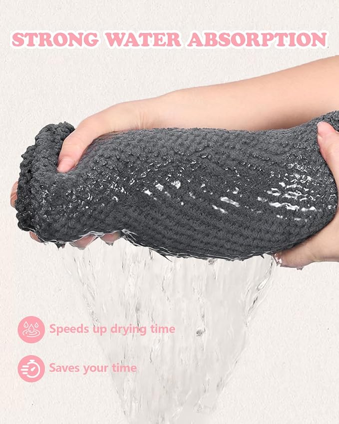 2-Pack Microfiber Hair Towel - 39" x 24" Super Soft, Absorbent Hair Towel Wrap for Women with Long, Thick & Curly Hair - Anti-Frizz Hair Care Turbans with Elastic Strap