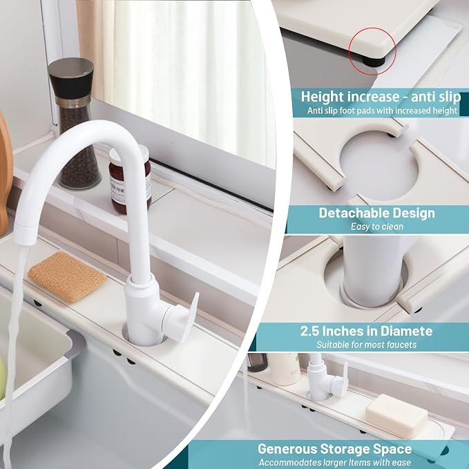 Faucet Mat for Kitchen Sink with Raised Feet, Fast Drying Diatomite Stone Sink Tray, Water Absorbent Faucet & Sink Splash Guard, Prevents Moisture Buildup, Durable Protector for Bathroom Counter