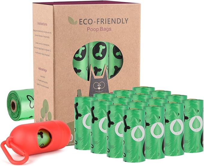 WDFAACK Biodegradable Dog Poo Bags with Holder-240 Large Poop Bags, Corn Starch Blended Compostable Poo Bag, Extra Thick Strong Leak Proof Poop Waste Bag for Dogs (Green)