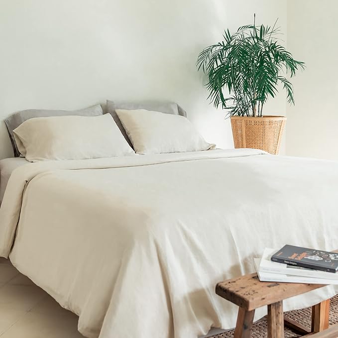 Baloo 100% French Linen Duvet Cover for Weighted Blanket (Oatmeal - 42"x72" - Throw Size) | Cooling, Soft & Durable | Certified European Flax®