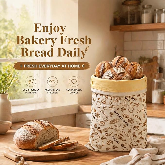 Reusable Beeswax Bread Bags for Sourdough, XL Eco-Friendly Fresh Food Storage (13x17in, 2 Pack). Natural Beeswax Food Wrap Bag, Bread Keeper for Homemade Bread, Eco Friendly Kitchen Storage