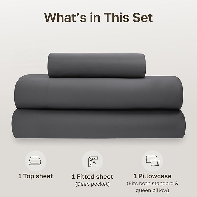 California Design Den Twin Sheets Set - Deep Pocket 100% Organic Cotton Sheets, Cool & Crisp Percale, Durable Bedding Set - Grey