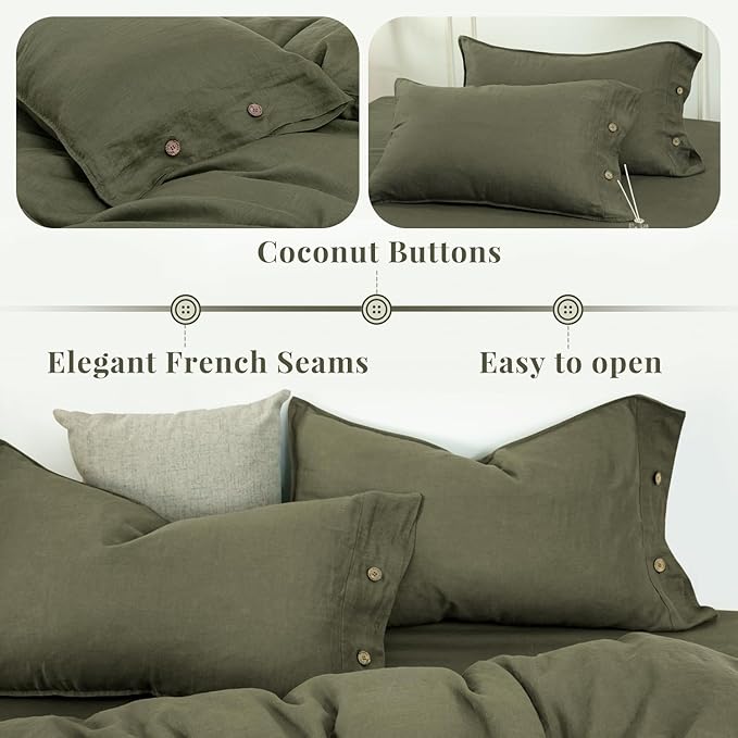 S VICTORY SYMBOL 100% Organic Linen Duvet Cover Set,Pre-Washed Natural French Flax Bedding,1 Comforter Cover and 1 Pillowcase,2pcs Twin Size Bedding Set(Burnt Olive)