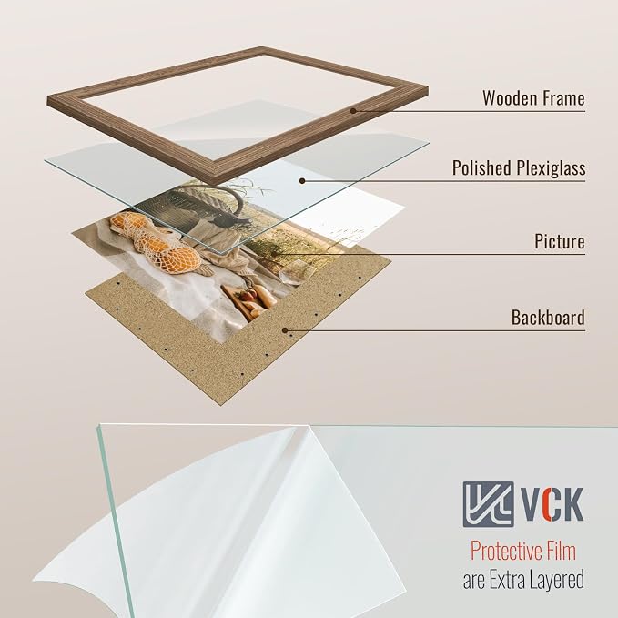 VCK 8.5x11 Picture Frame Set of 4 - Walnut, Gallery-Quality Wood Poster Frames, 1.1-Inch Wide Border, Polished Plexiglass, Vertical or Horizontal Wall & Tabletop Display for Photo/Art/Prints, Walnut