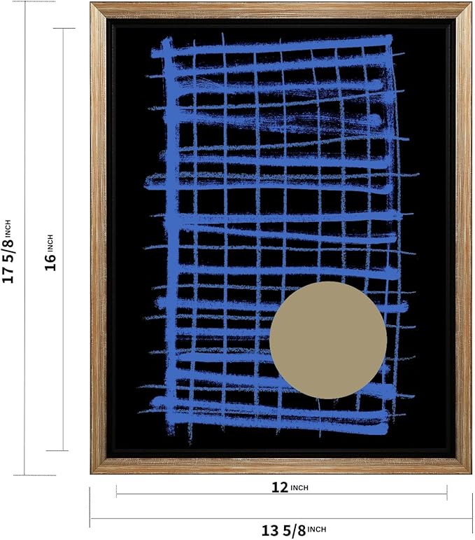 Monem Art Blue Grid Abstract Geometric Print - Modern Minimalist Art Poster - Wall Decor for Living Room, Bedroom or Office - 12x16 Silver Framed CANVAS Wall Art by Mareike Bohmer