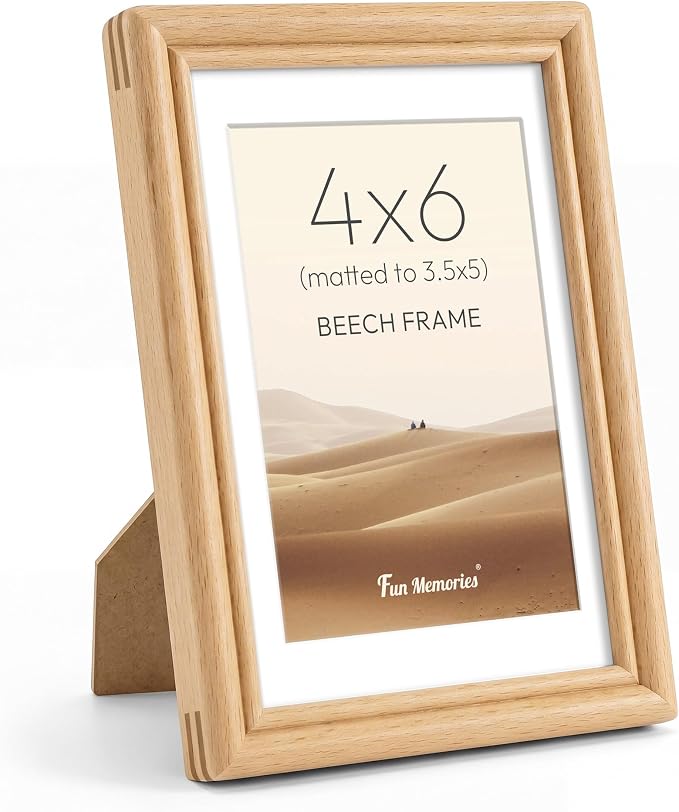 4x6 Picture Frame with Mat for 3.5x5, USA-Sourced Natural Beech Wood Handcrafted Rounded Corner with HD Tempered Glass, 4 x 6 Photo Frames Gallery Wall & Tabletop, Vertical or Horizontal Display