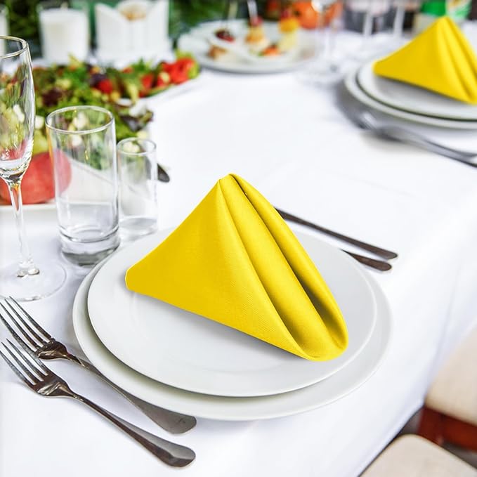 SuperO Set of 120 Cloth Napkins 17 x 17 Inch, Polyester Solid Washable Dinner Napkins with Hemmed Edges,Great for Restaurant, Wedding and Party(Yellow)