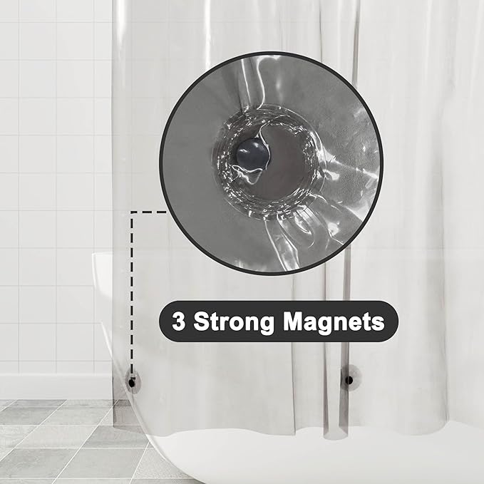 Barossa Design Clear Black Stall Shower Curtain Liner with 3 Magnets - 36" x 72" Waterproof PEVA Plastic Shower Liner for Small Bathroom, Lightweight Bath Curtain, Metal Grommets - Clear Black