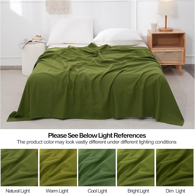 BISELINA Linen Sheet French Flax Flat Sheet Only 55% Euro Linen 45% Cotton Basic Style Solid Color Soft Breathable Farmhouse Top Sheet 1-Piece (Full, Forest)