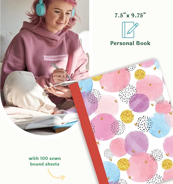 Composition Notebook, Sewn Eco-Friendly & Carbon Neutral Tree Free Paper Composition Book, 7.5” x 9.75”, 100 Sheets (Circles)