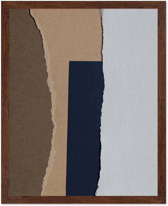 Monem Art Torn Paper Neutral Collage Print - Minimalist Scandinavian Abstract Poster - Wall Decor for Living Room, Bedroom or Office - 12x16 Brown Framed Wall Art by Mareike Bohmer