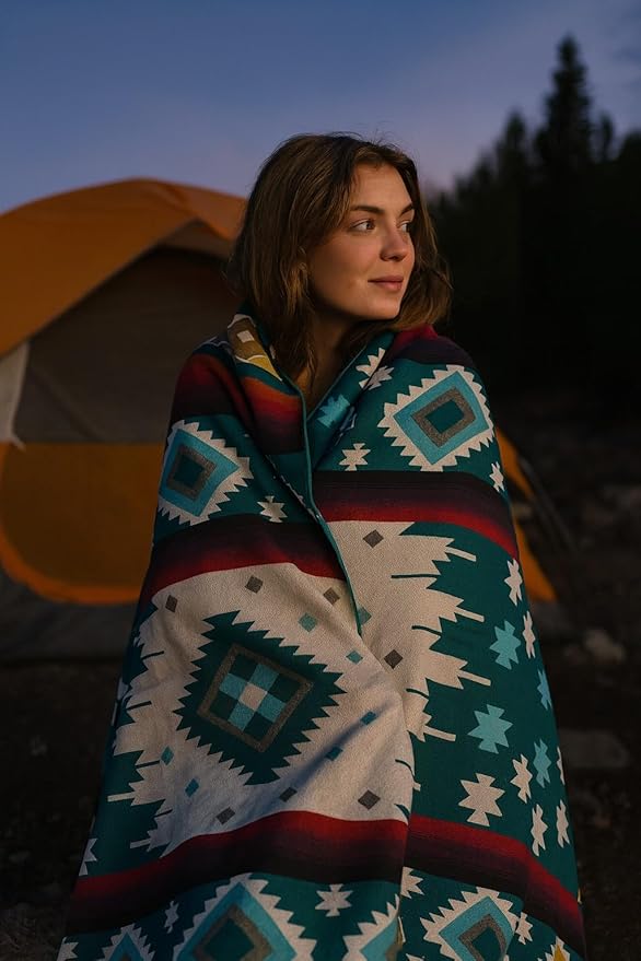 Alpaca Wool Blanket Queen 94x78 in | Ultra Soft, Non-Itchy & Breathable | Premium Alpaca Blanket | Warm, Hypoallergenic Natural Fiber | Handmade Luxury Throw for Bed or Sofa (Green and Turquoise)