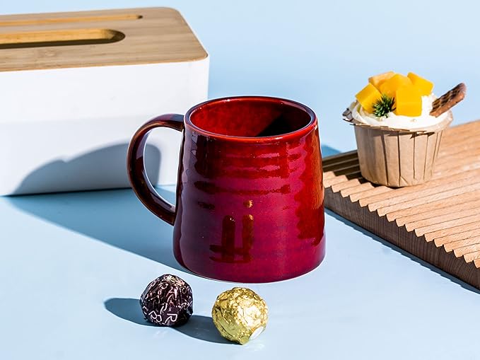 Large Ceramic Coffee Mugs, Handmade Pottery Mug, Tea Cups with Handle for Office and Home, 16 oz, Dishwasher and Microwave Safe (Red)