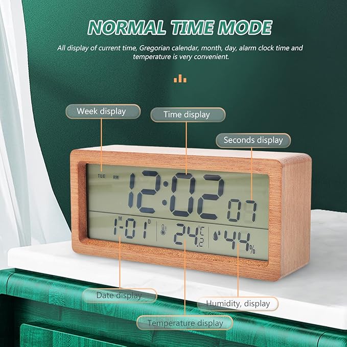 Clock Desk Led Retro Electronic Led Kid Luminous Wood