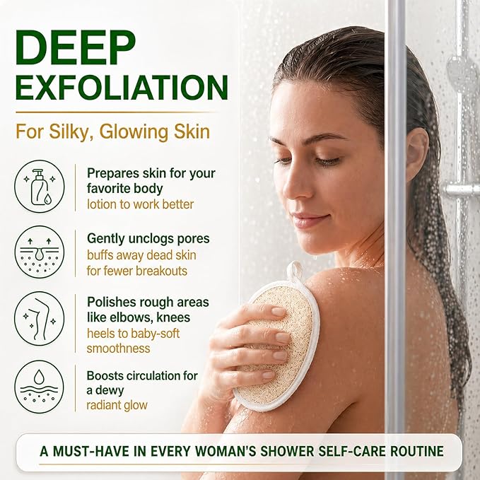 Natural Loofah Exfoliating Body Scrubber Pads, 24 Pack Dual Sided Shower Bath Loofah Sponge, Gentle Exfoliating Body Scrub for Men Women Full Body Cleansing
