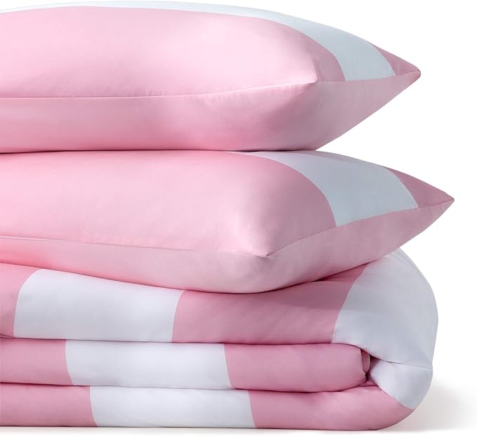 LINENSPA All Season Hypoallergenic Down Alternative Microfiber Comforter, Queen, Pink/White