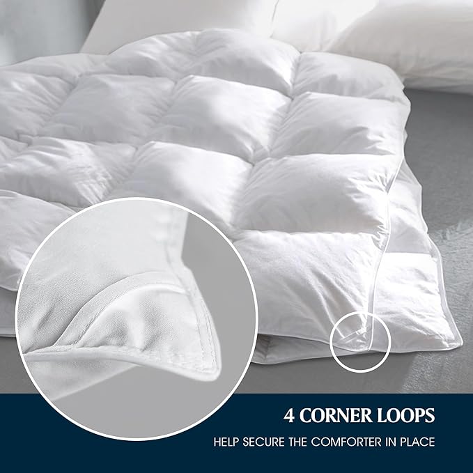 Serta Goose Feather Down Fiber Cotton Comforter Twin Size - 100% Cotton Duvet Insert - Hotel Luxury Hypoallergenic Bedding Comforter Extra Warmth 68 x 90 Inch White