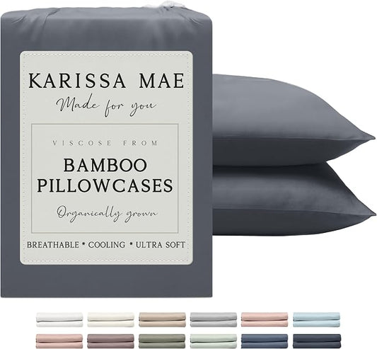 KARISSA MAE Pure Viscose from Bamboo Queen Size Pillowcase Set | 100% FSC Certified | Luxuriously Soft | Cooling | [Charcoal Grey]