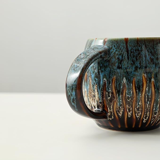 20oz Large Coffee Mug - Unique Handcrafted Look Ceramic Cup, Large Tea Mug, Microwave & Dishwasher Safe (blue)