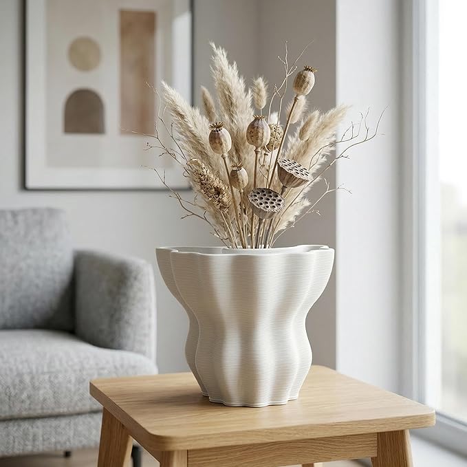 Contemporary White Ceramic Vase, Abstract Irregular Shape Sculptural Accent for Home Decor, Modern Artistic Centerpiece for Coffee Table or Bookshelf