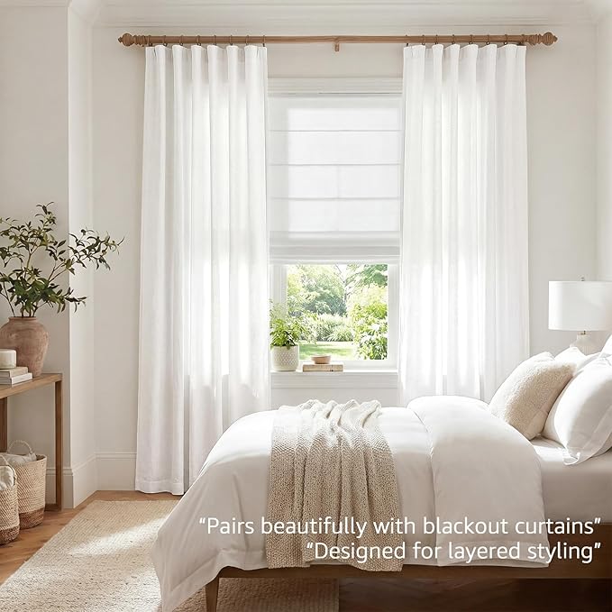 jinchan Linen Blend Curtains 96 inch Length 2 Panels for Bedroom Living Room, Floor to Ceiling 50 inch Wide Farmhouse Drapes with Rod Pocket Back Tab(50W x 96L, Off White)