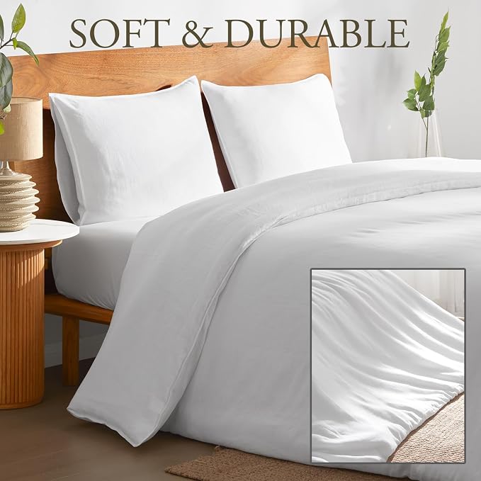 DAPU 100% Linen Duvet Cover Twin 2PCs, Pure Natural French Flax Linen Duvet Cover King 68"x90" with Multiple Corner Ties and Zipper Closure, Soft Breathable Durable for Hot Sleepers (White, Twin)