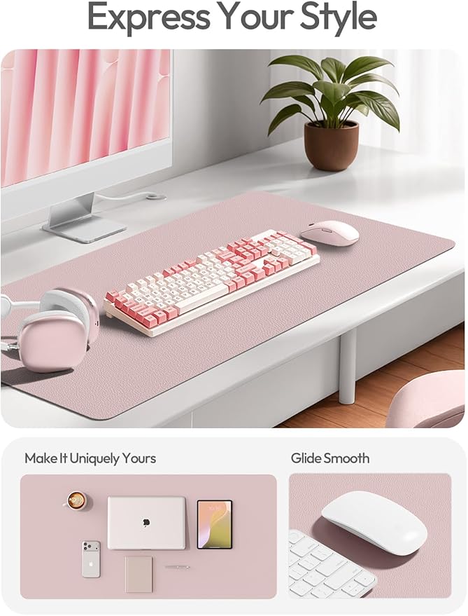 YSAGi Leather Desk Protector, Office Mat, Large Mouse Mat, Non-Slip PU Leather Blotter, Laptop Desk Mat, Waterproof Writing Pad for Office and Home(Grayish Lavender, 42" x 17.2")