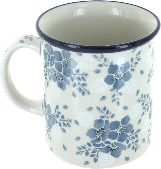 Blue Rose Polish Pottery - Blue Fleur Small Coffee Mug - 9 oz - Petite Mug for Tea & Coffee Drinkers