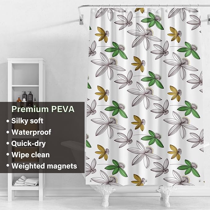 Plastic Shower Liner - Premium PEVA 6G Thickened Shower Curtain Liner with Rustproof Grommets and 3 Weighted Magnets, Waterproof Shower Curtain for Bathroom(Floral)
