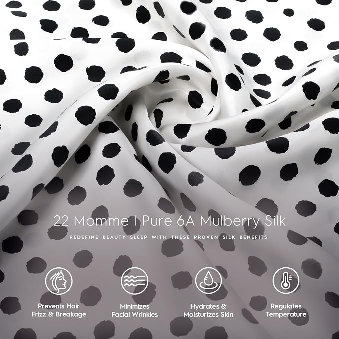 TAFTS 22mm 100% Pure Mulberry 6A Silk Pillowcase for Hair & Skin with Envelope Closure, Cooling, Natural, Organic, Double Sided Silk Pillow Case (Polk SPOT, Standard Size, 20"x26")