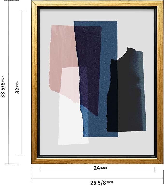 Monem Art Abstract Torn Paper Collage Print - Minimalist Modern Art Poster - Wall Decor for Living Room, Bedroom or Office - 24x32 Gold Framed CANVAS Wall Art by Mareike Bohmer