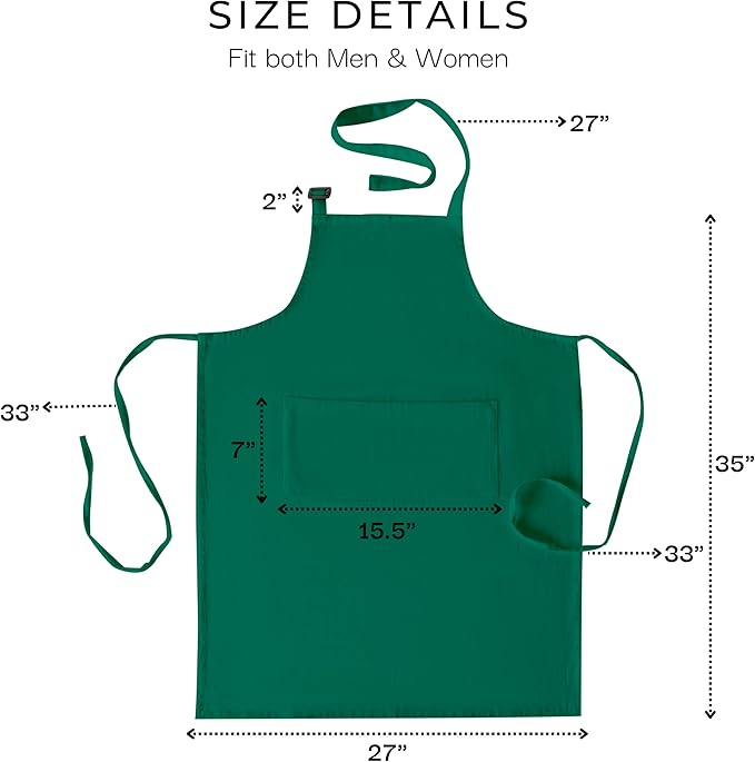 RAJRANG 100% Cotton Cooking Apron with 3 Pockets Kitchen Chef BBQ Adjustable Bib Aprons for Women Men