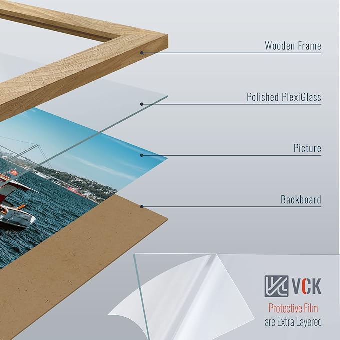 VCK 11x17 Picture Frame Set of 3, Natural Solid Wood Wall Gallery Poster Frame, Exclusive Wood Grain, Beige