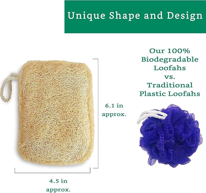 TECHSUPREME Natural Loofah Exfoliating Sponge (3 Pack) - Loofa Exfoliating Body Scrubber - Biodegradable Organic Loofah Sponge - Shower Luffa Sponges - Shower Lufa (Rectangular)