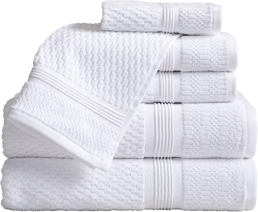 Market & Place 100% Cotton Waffle Weave 6 Piece Towel Set – Soft, Quick-Dry Bath, Hand & Washcloth Towels – Lightweight, Textured Bathroom Set – White | Zoey Collection