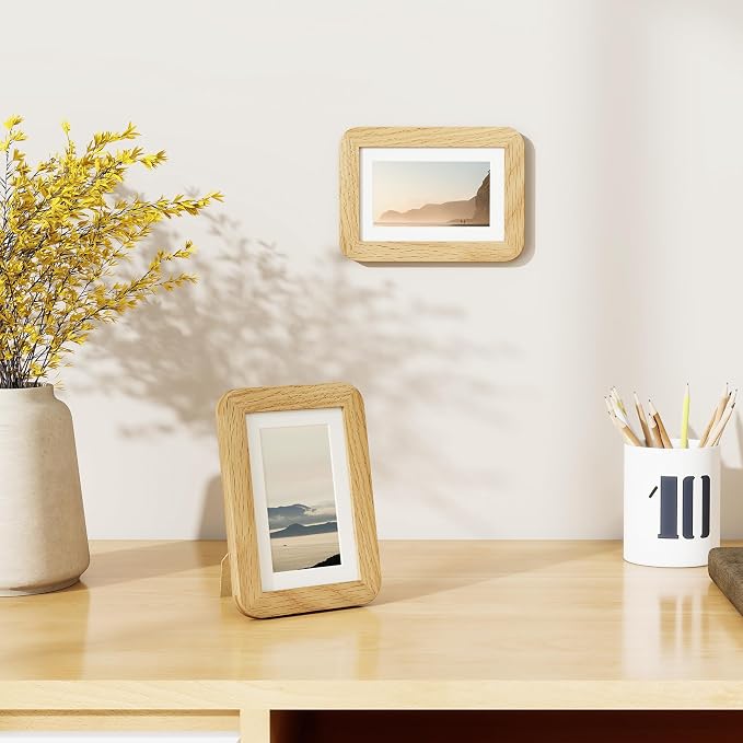 Fun Memories 4x6 Picture Frame - Solid Oak Wood Frame, Handcrafted 4x6 Photo Frame Matted to 3.5x5 with Real Glass, Wall or Tabletop Display, 4 By 6 Photo Frame Wood, Natural Oak