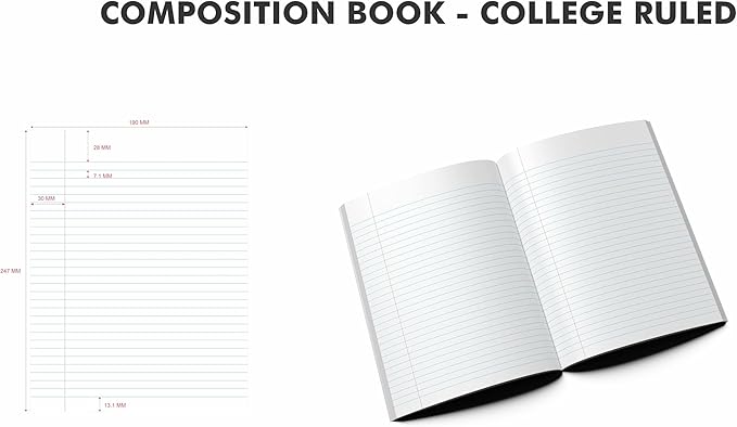 Composition Notebooks Pack of 5 College Ruled 200 Pages (100 Sheets) 9.75"x7.5" Black Marble Carbon Neutral Recyclable Paper Eco-Friendly School & Office Supplies For Students and Professionals