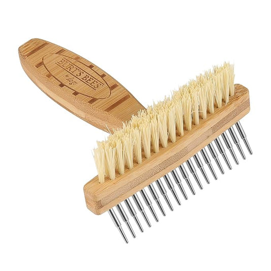 BURT'S BEES FOR PETS Brown Oblong Double Sided Dog Brush - All Hair Types, Unisex, 0.2 lbs, Hemp Bristle for Detangling, Shedding Rake for Mats Removal