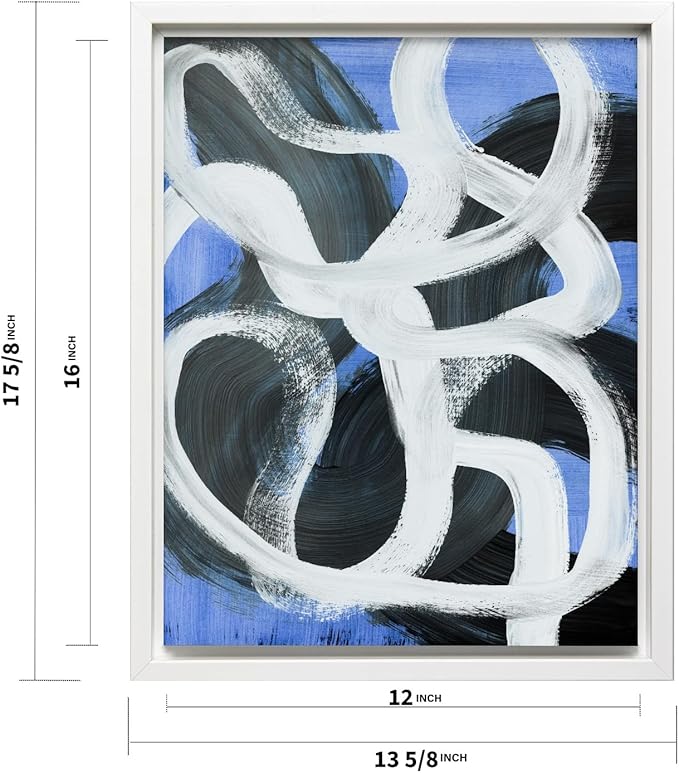 Monem Art Bold Blue Brushstroke Abstract Print - Modern Textured Line Art Poster - Wall Decor for Living Room, Bedroom or Office - 12x16 White Framed CANVAS Wall Art by Mareike Bohmer
