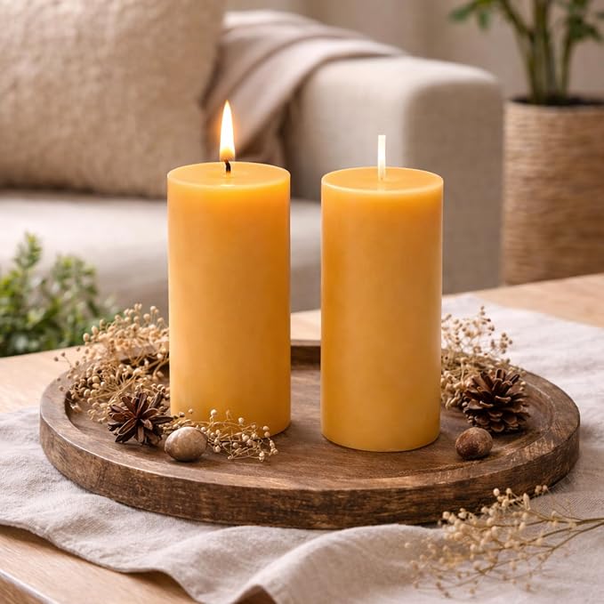 5 Natural Beeswax Pillar Candles, 100% Pure Natural Non Toxic Bees Wax,Long Burning for 175 Hours, Smokeless and Dripless, Yellow Beeswax Candles Bulk for Home, Emergency, Prayer, 2x4 Inches