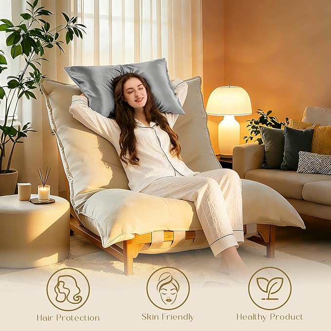 ZIMASILK 100% Pure Mulberry Silk Pillowcase for Hair and Skin Health,Soft and Smooth,Both Sides Premium Grade 6A Silk,600 Thread Count,with Hidden Zipper,1pc (King 20''x36'', Gray)