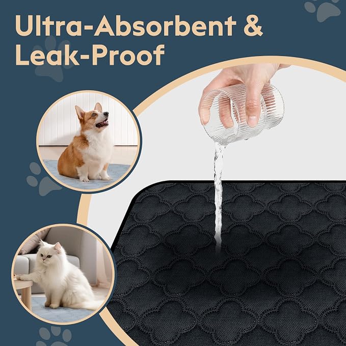 FunFurry Washable Pee Pads for Dogs - 2 Pack Reusable Pee Pads，Waterproof Puppy Pads，Pet Training Pads，Super Absorbent with Dog Paw Shape Non-Slip Backing (Dark Grey, 18" X 24" - 2 Pack)