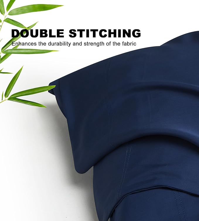 100% Rayon Derived from Bamboo Pillowcases Standard Size 2 Piece, Soft Smooth Breathable Pillow Cases, Navy 20x26 Inches