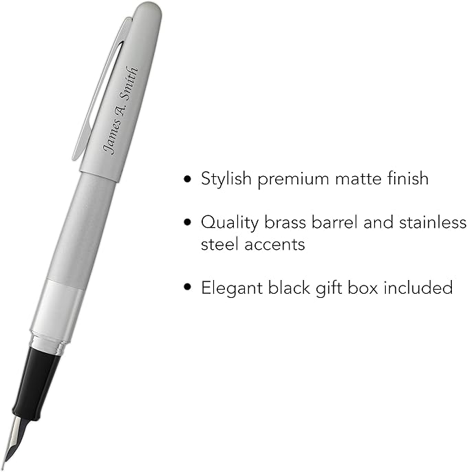 Goldspot Personalized Pilot Metropolitan Classic Fountain Pen in Custom Engraved Pen in Silver