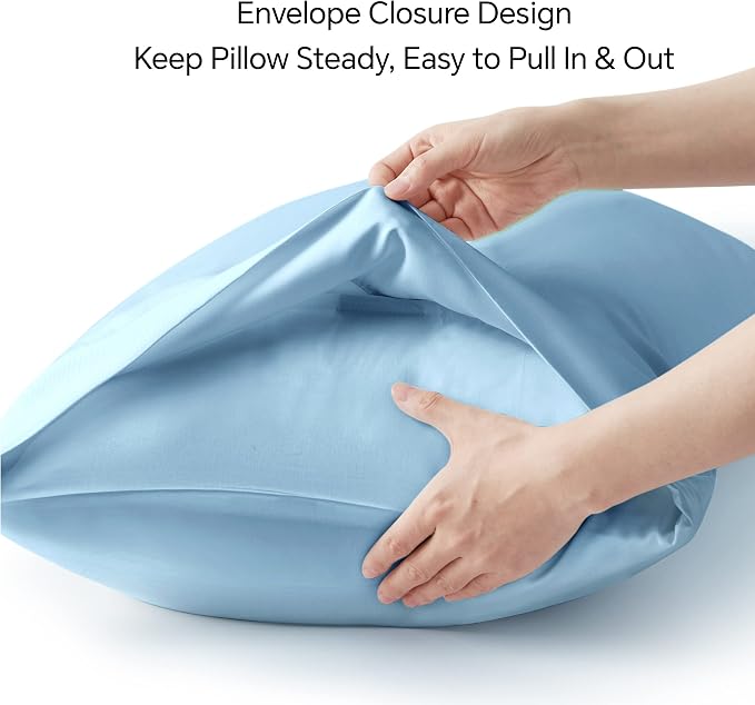 BEDELITE Standard Pillow Cases Set of 2, Rayon Derived from Bamboo, Cooling Pillow Cases for Hot Sleepers & Night Sweats, Breathable Silky Soft Envelope Pillowcases(Blue, 20"x26")