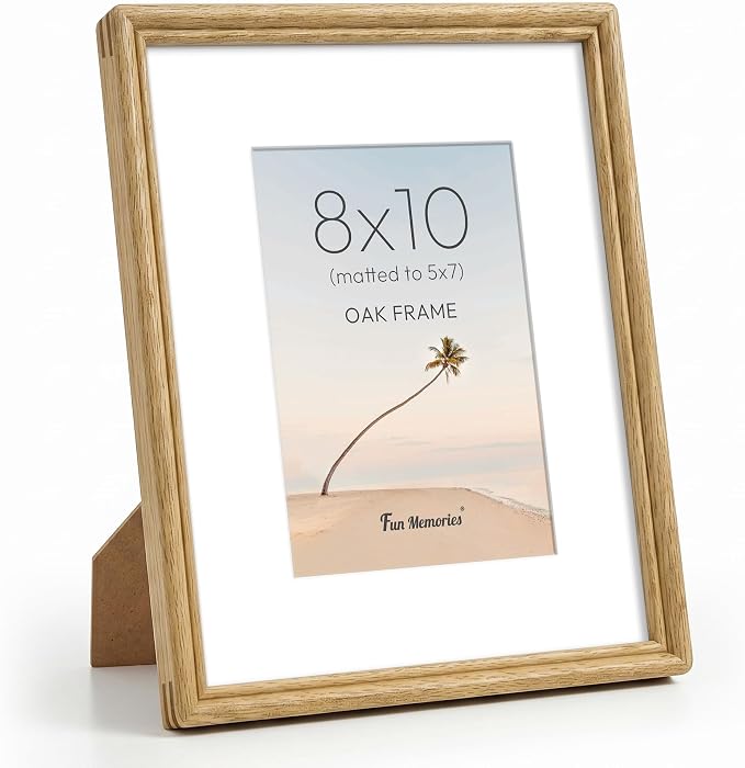 8x10 Picture Frame with Mat for 5x7, USA-Sourced Natural Oak Wood Handcrafted Rounded Corner with HD Tempered Glass, 8 x 10 Photo Frames Gallery Wall & Tabletop, Vertical or Horizontal Display