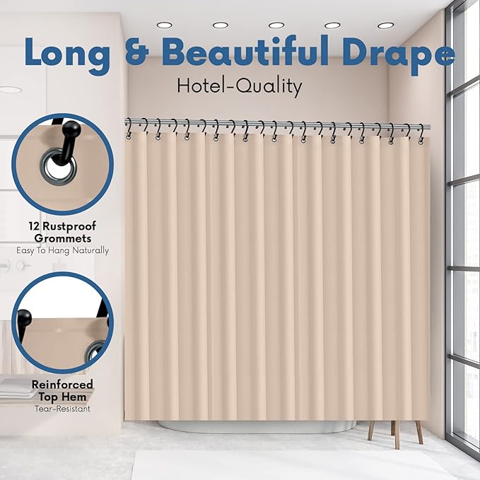 No Smell Shower Curtain Liner 72x72 Beige - PEVA Plastic Shower Curtain for Bathroom, PVC-Free Waterproof Sand Shower Liner with Metal Grommets and Magnet-Weighted Bottom Hem - Washable Liner
