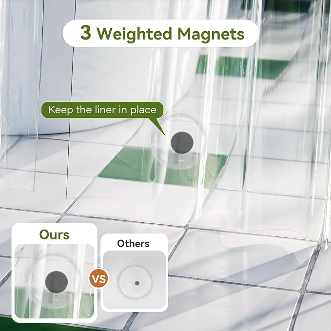 Lightweight Shower Curtain Liner Pack of 2, 72 x 84 inches Clear Waterproof Shower Curtain Liner with 3 Extra Strong Magnets & 12 Metal Grommets, Extra Long Plastic Shower Curtain Liner