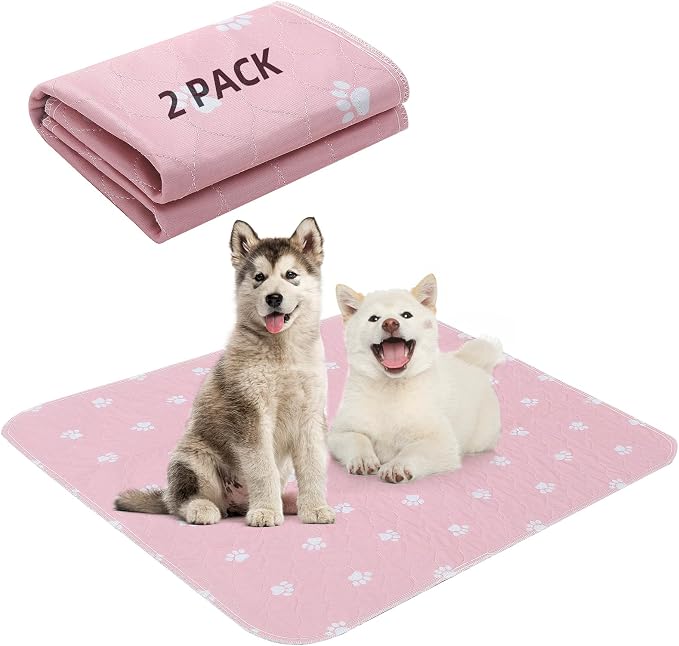 PUPTECK Washable Pee Pads for Dogs - Waterproof Reusable Puppy Potty Training Pads Whelping Mat - Fast Absorption Non-Slip Pet Food Feeding Mat (Pink, 34x36 Inch (Pack of 2))